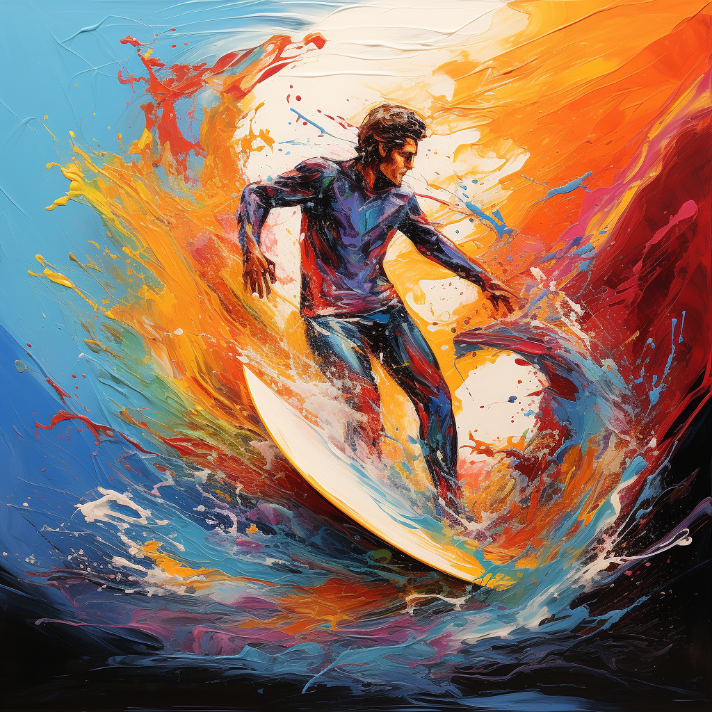 Artwork of a male surfer in wet suit