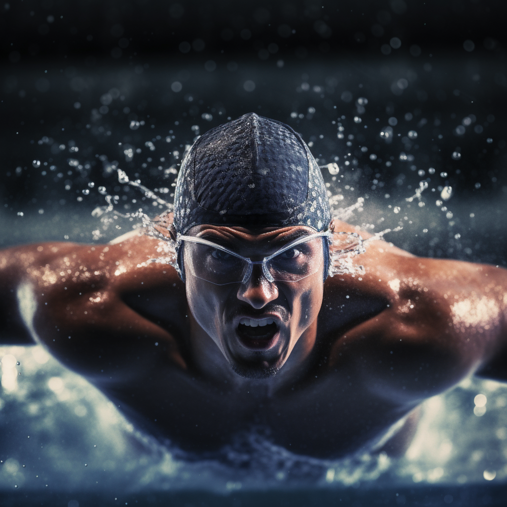 Male Swimmer Winning Race in Olympics