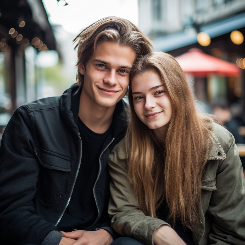 Smiling Male Teenager with Long Hair and Girl