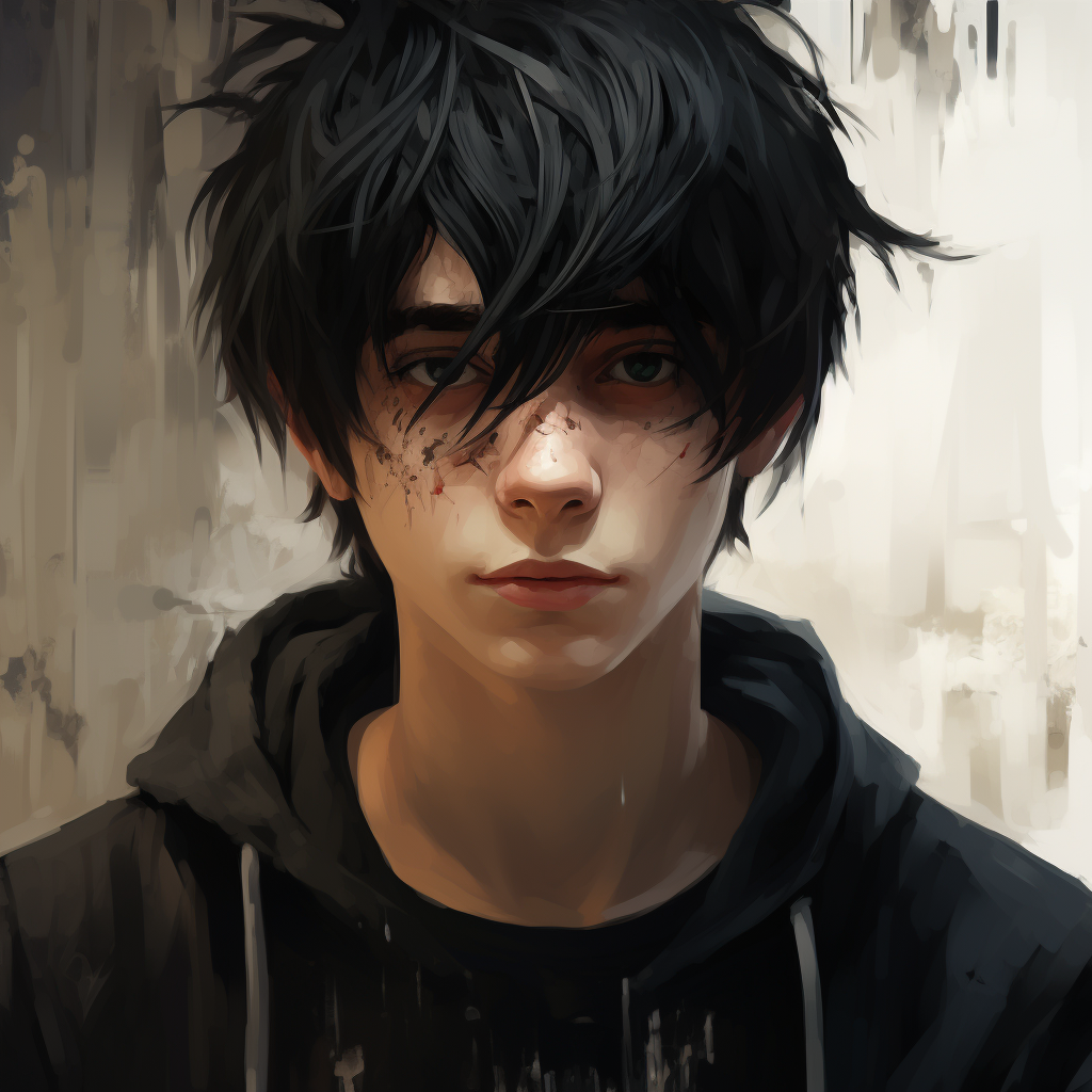 Male teenager with black hair emo