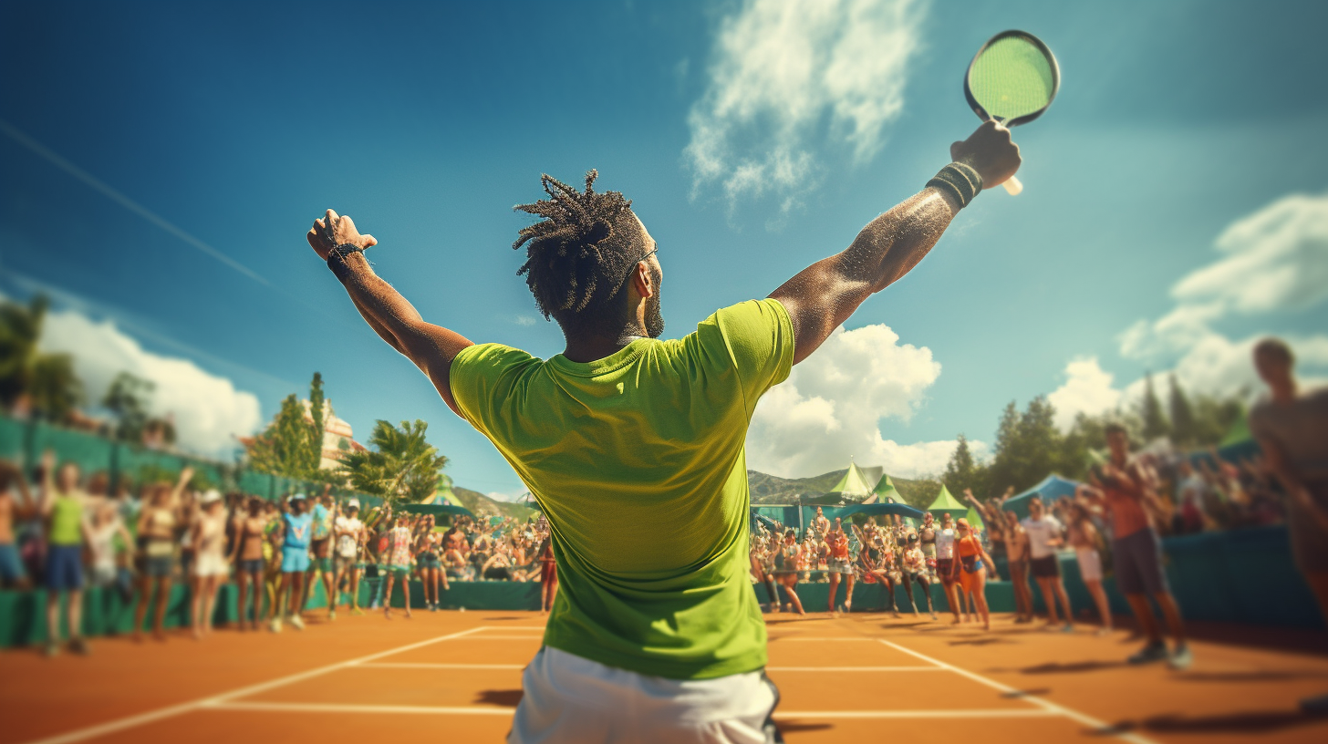 Male tennis player reaching for the ball