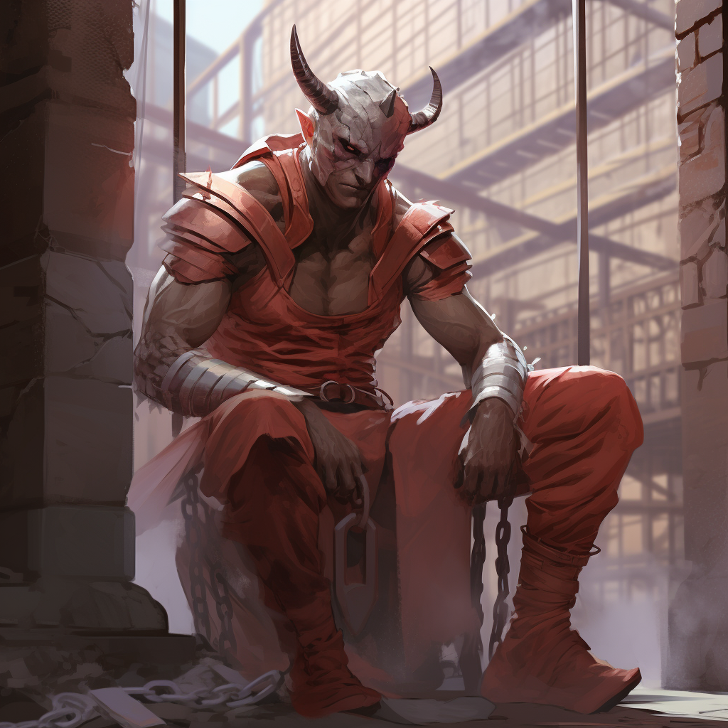 Male Tiefling Gladiator in Prison Courtyard