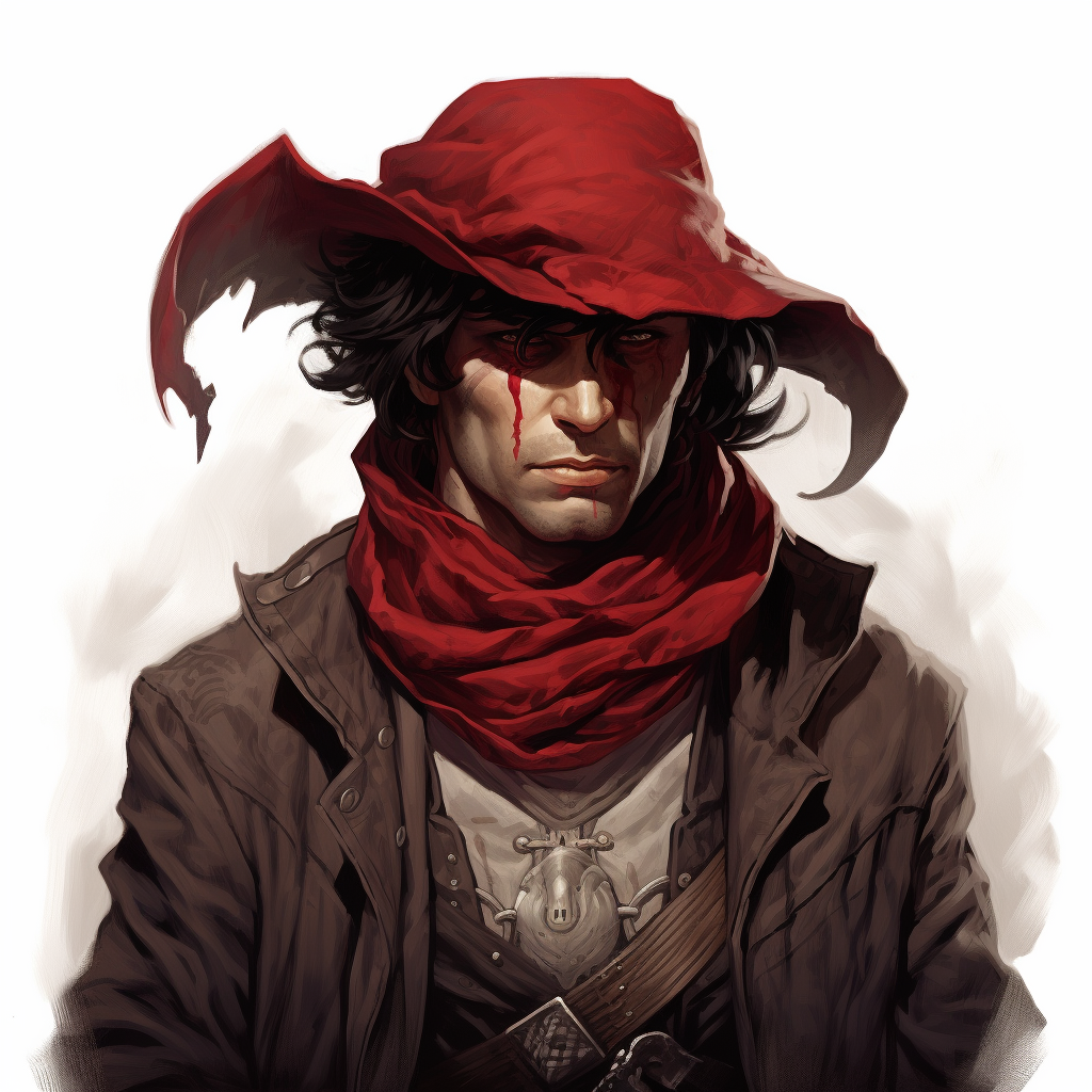 Male Tiefling Gunslinger Outlaw with Red Scarf