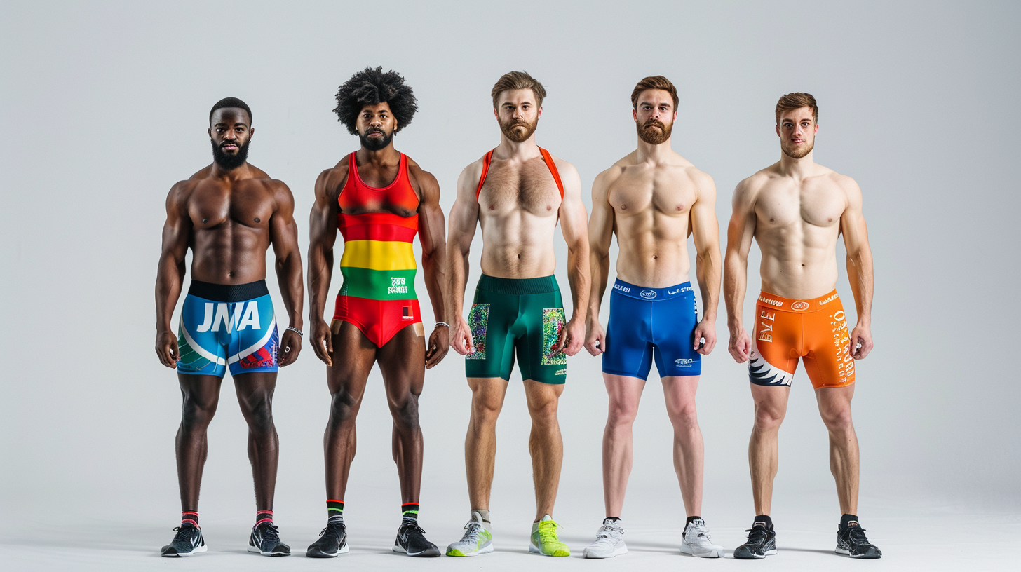 Male weightlifters in national colors