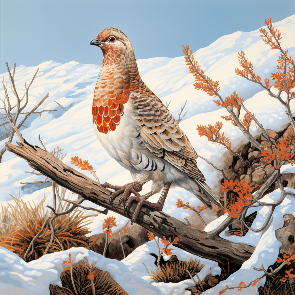 Illustration of Male Willow Ptarmigan in Gates of the Arctic