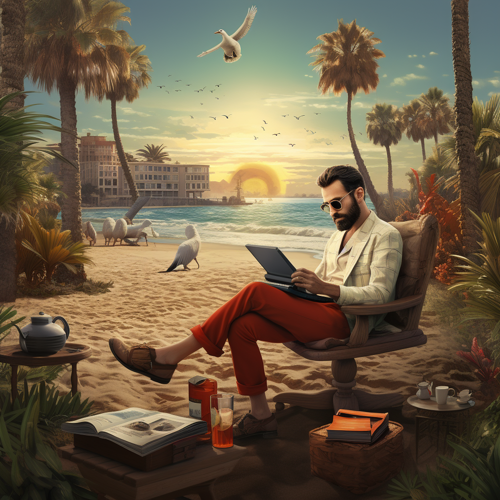 Male writer on beach in Southern California