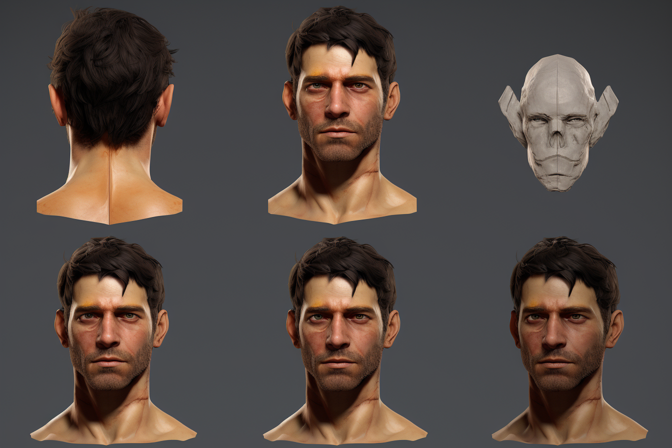 Male 3D Character Sheet with Neutral Expression