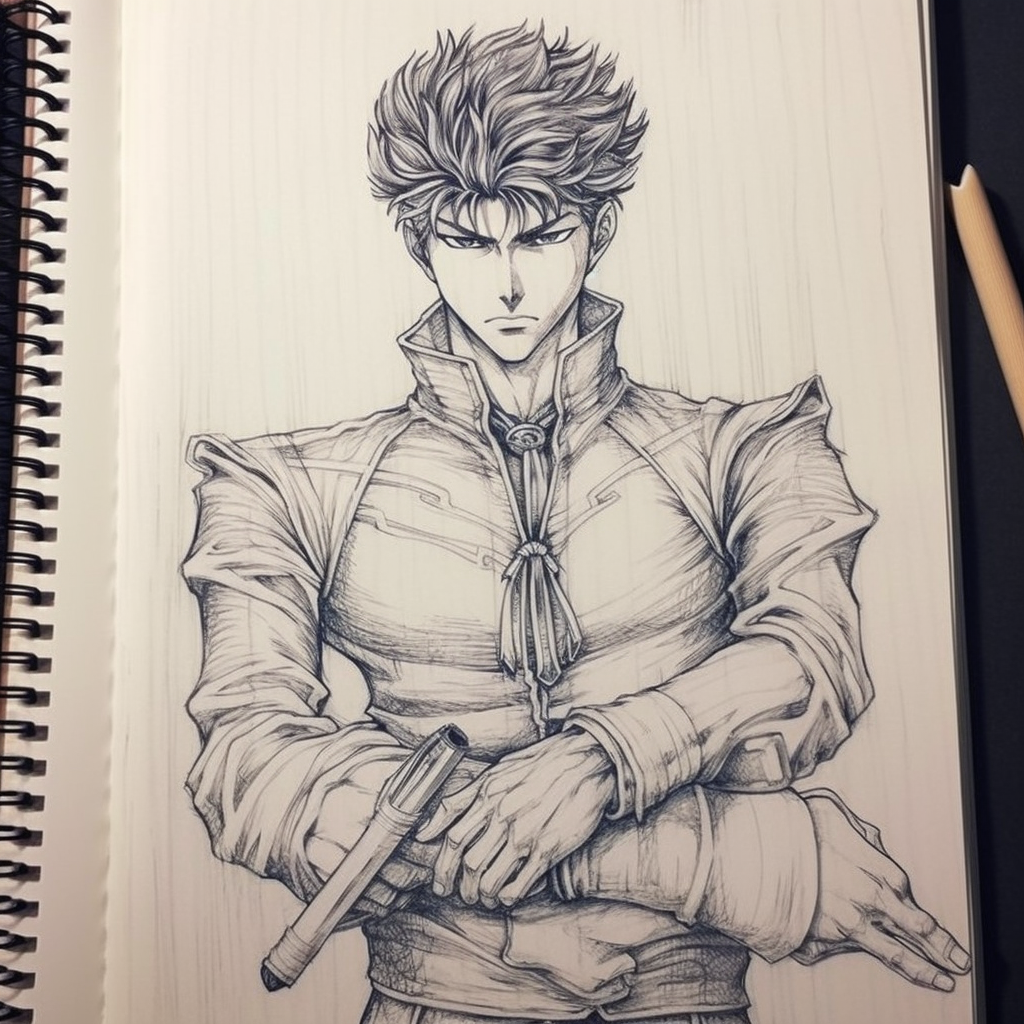 Hand-drawn male anime character in Yusuke Murata style