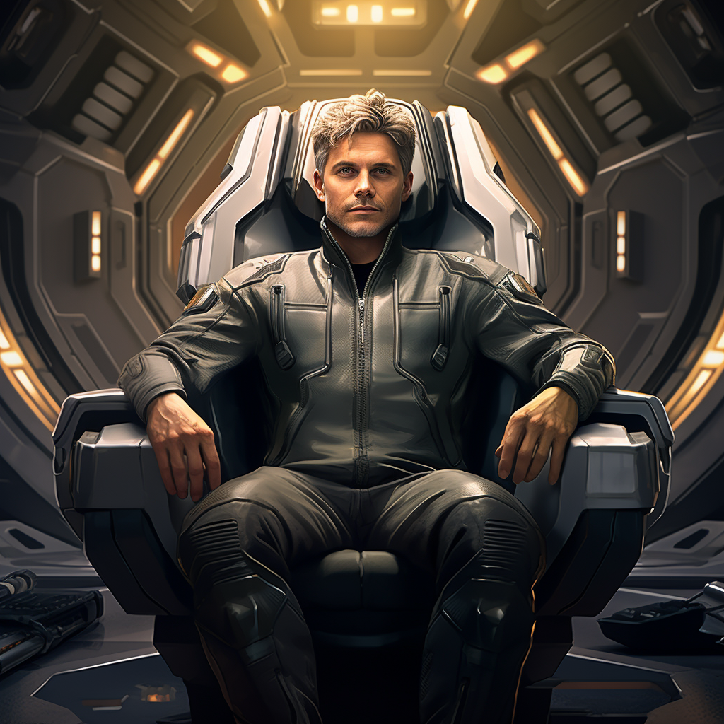 Male in Grey Flightsuit on Spaceship