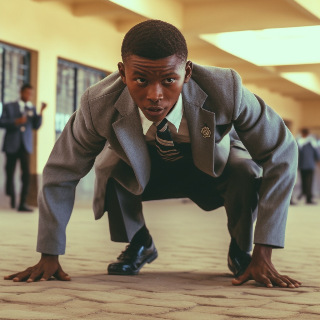 Wild dog-like male classmate in school uniform