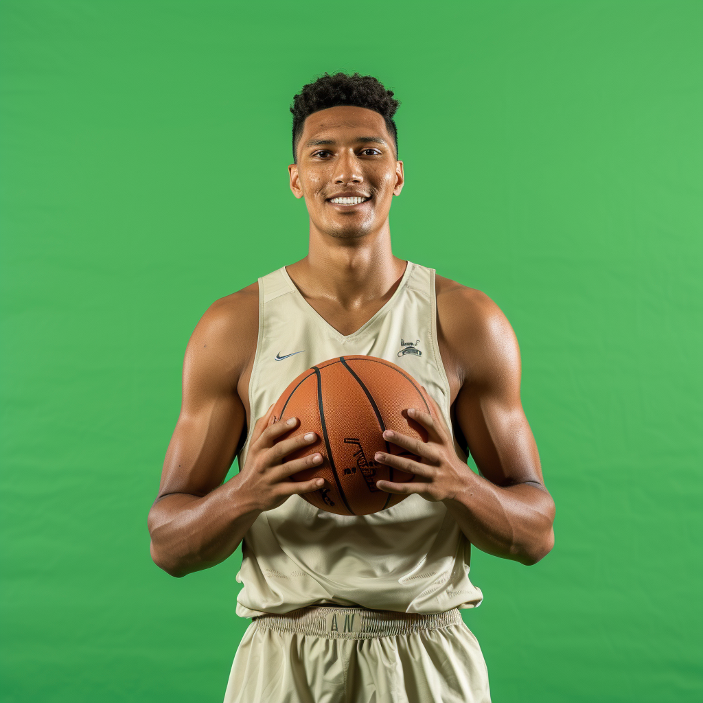 College basketball player with green screen background