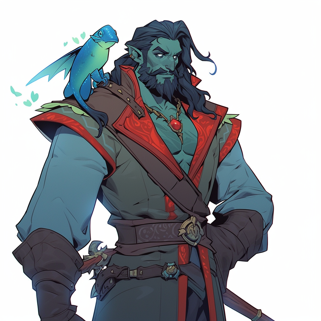 Cocky male D&D Triton pirate with elf ears