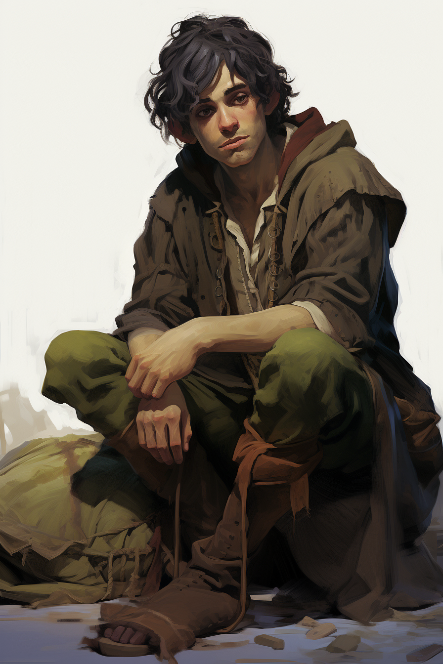 Illustration of a male high elf beggar