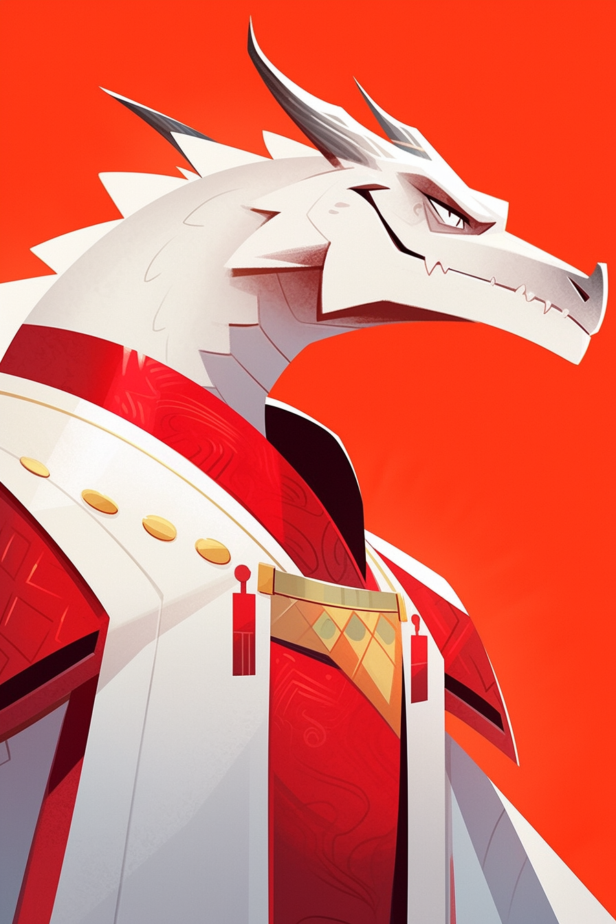 Illustration of furry dragon superhero in red background