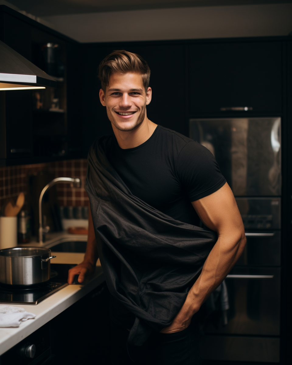 Smiling male model in black t-shirt