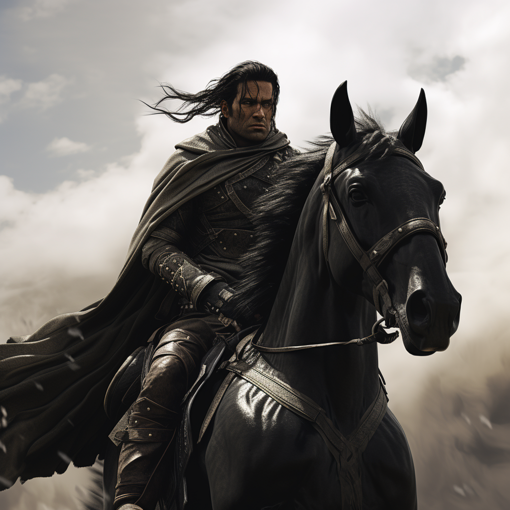 Dark and Scary Male Wander Riding a Black Horse