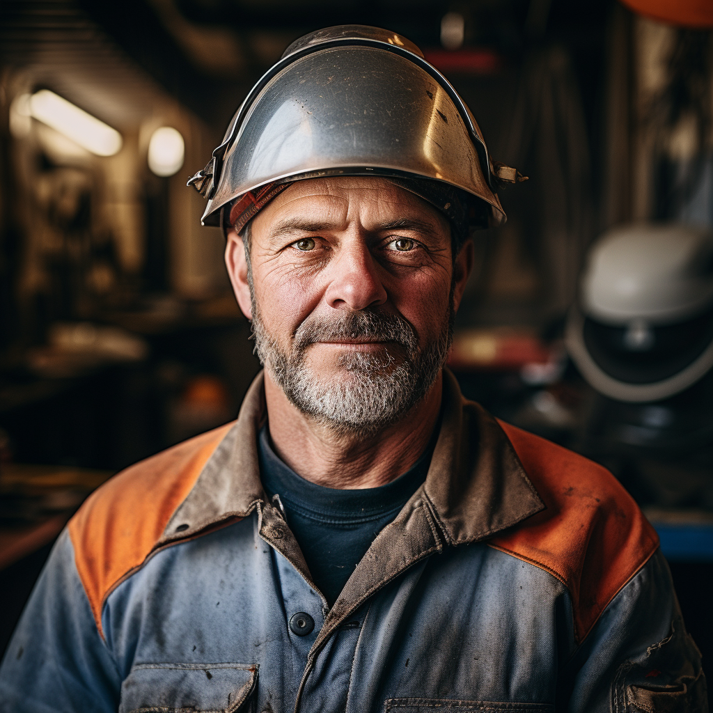 Close-up photo of male welder assembling workplace