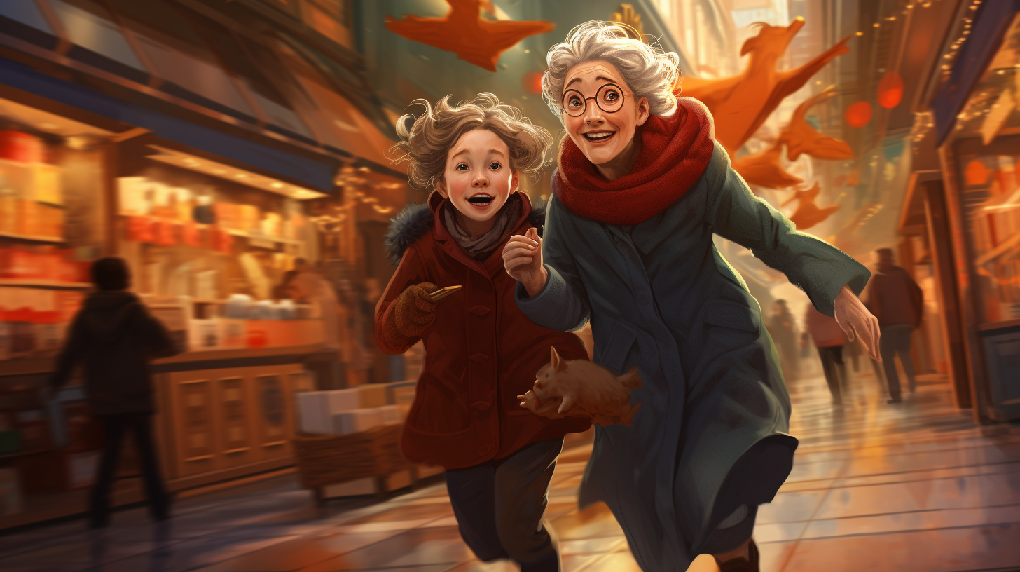 Grandmother and Young Girl Shopping at the Mall