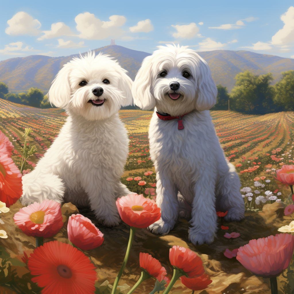 Detailed Scene with Maltese Dog and Black Bichon Poodle