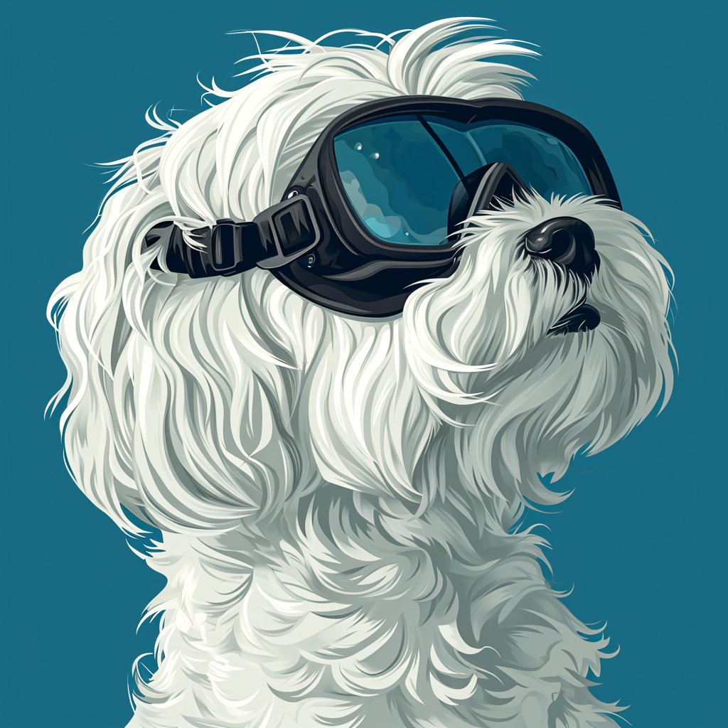 Shaggy Maltese dog snorkeling image