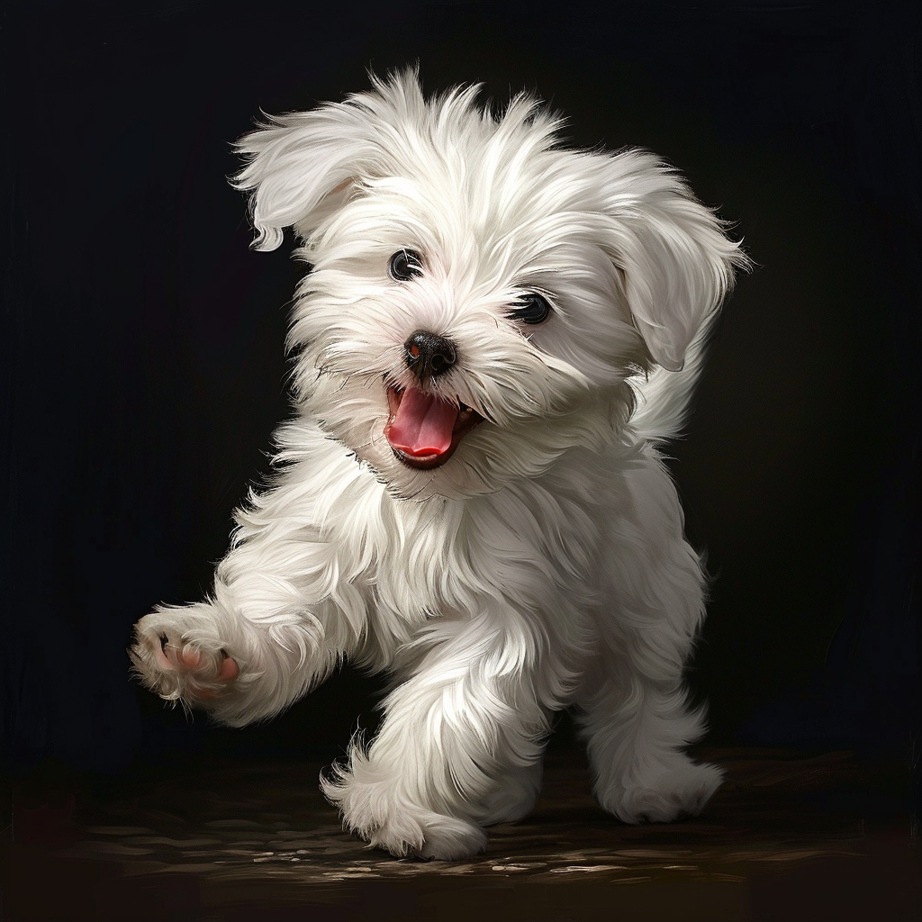 White Maltese Puppy in Active Pose