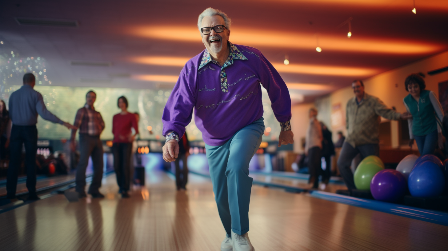 Senior Man Enjoying Bowling Game