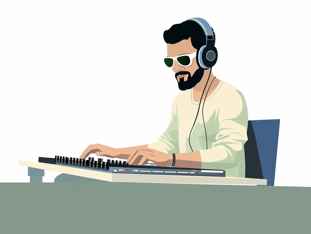 Man DJ playing with sunglasses and headphones in vector illustration