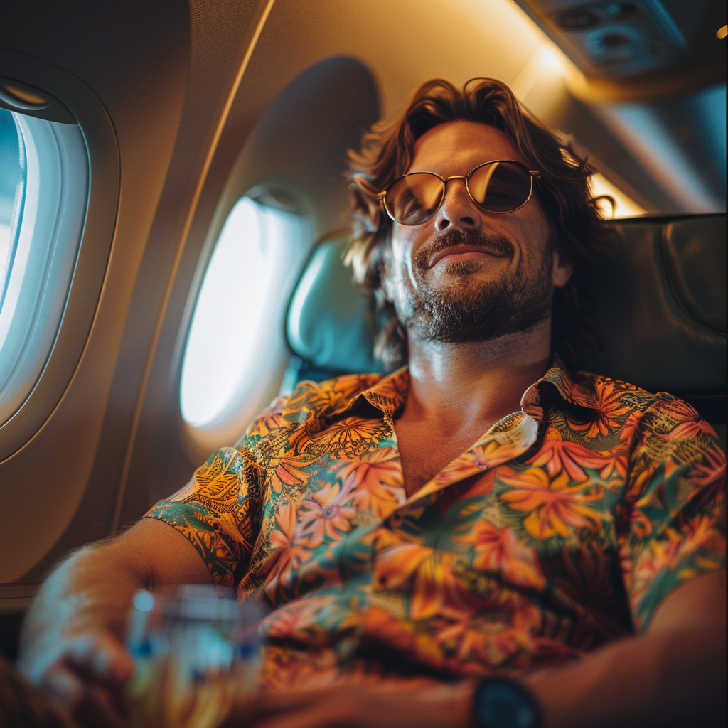 man relaxing in airplane seat