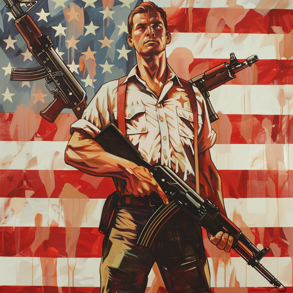 Man with American Flag Guns