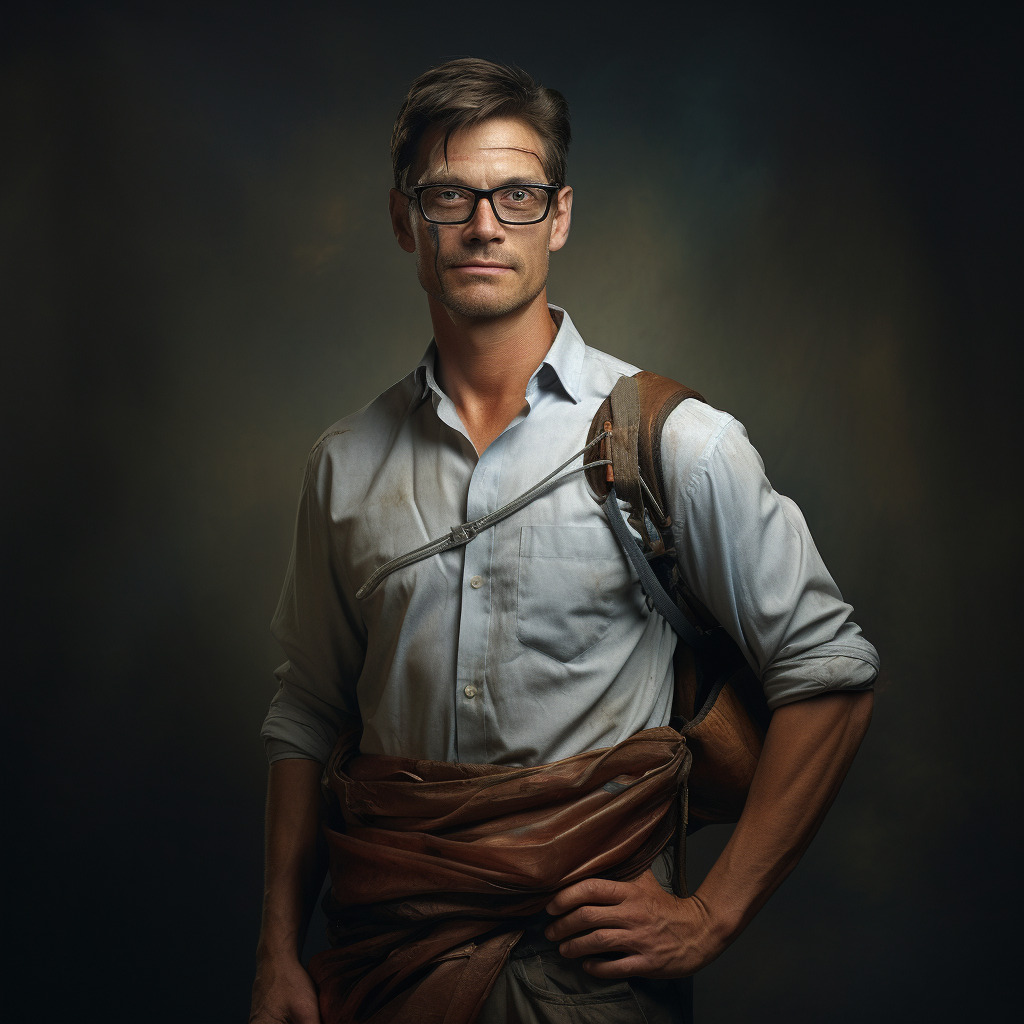 Man with arm in sling wearing glasses