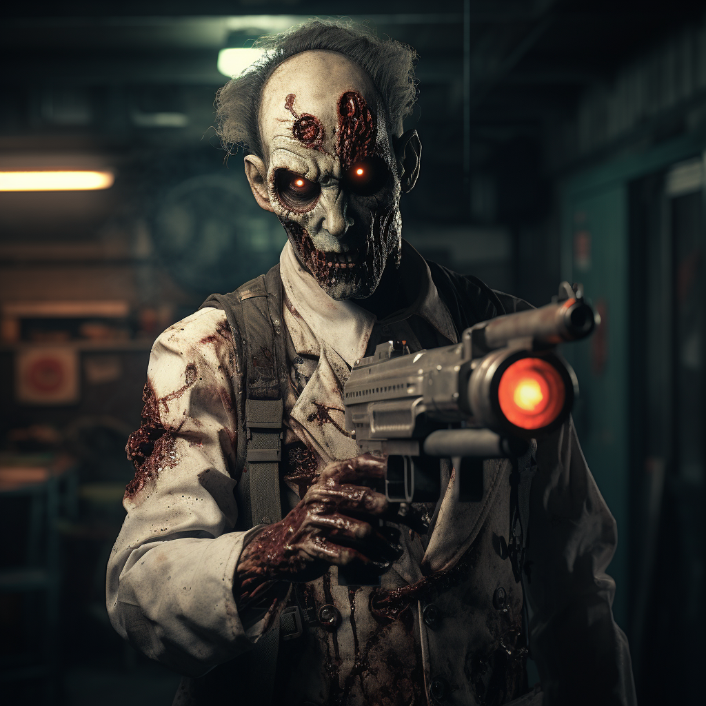 Man holding automatic gun in zombie style  ?