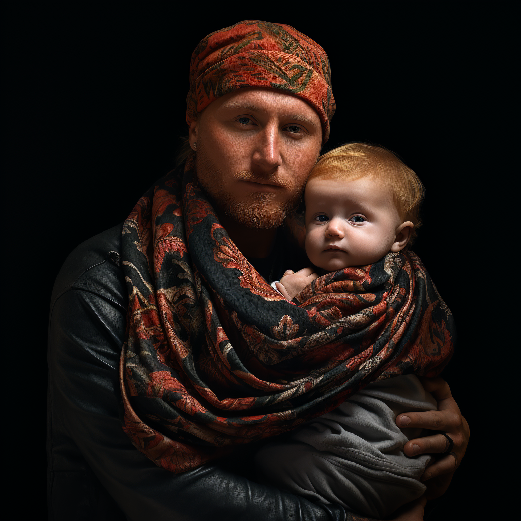 Man with Baby Wearing Bandana Impasto Droste