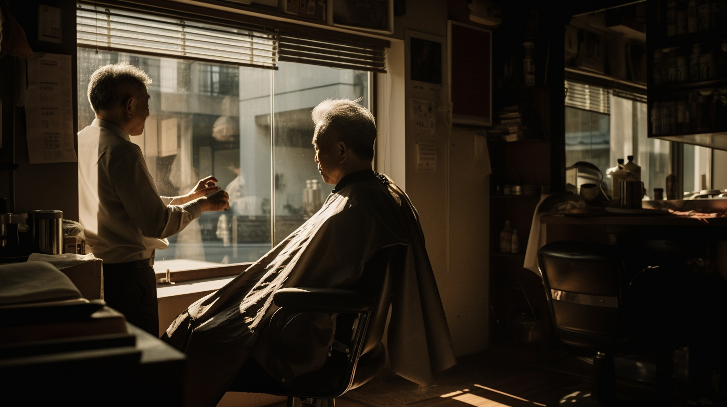 Happy man getting a haircut