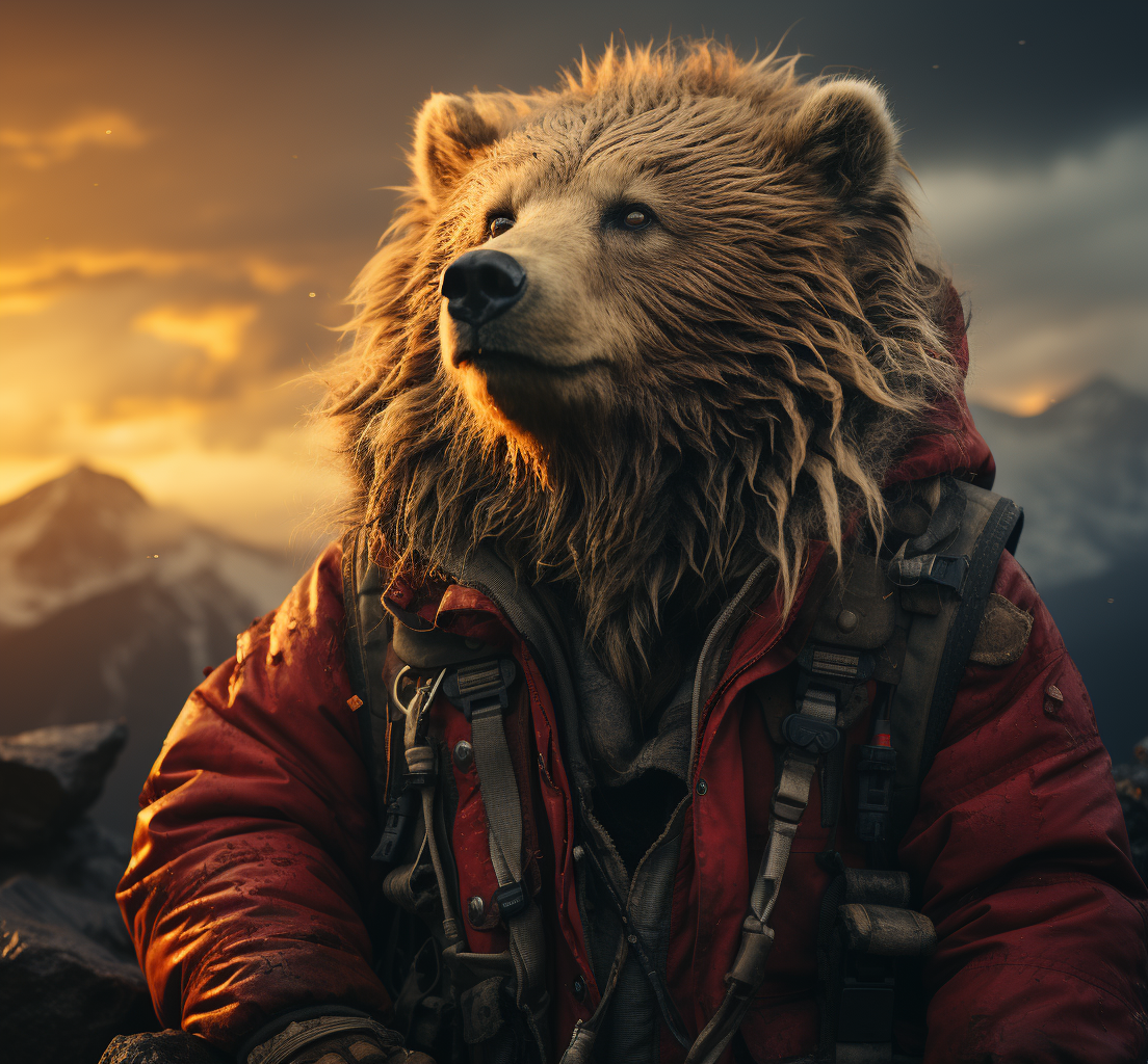 Man Bear Hybrid with Stunning Sunset in the Mountains