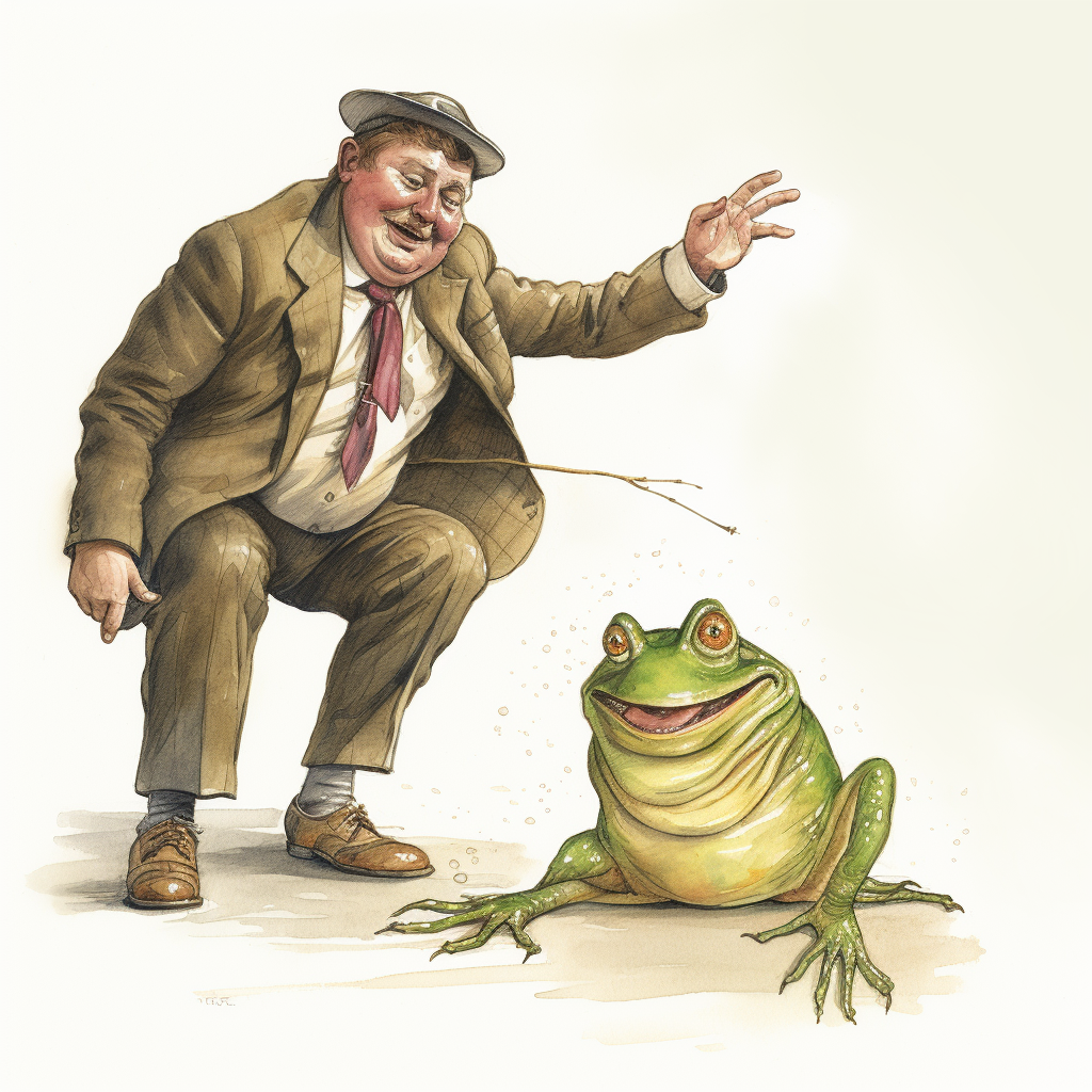 Illustration of man transforming into frog