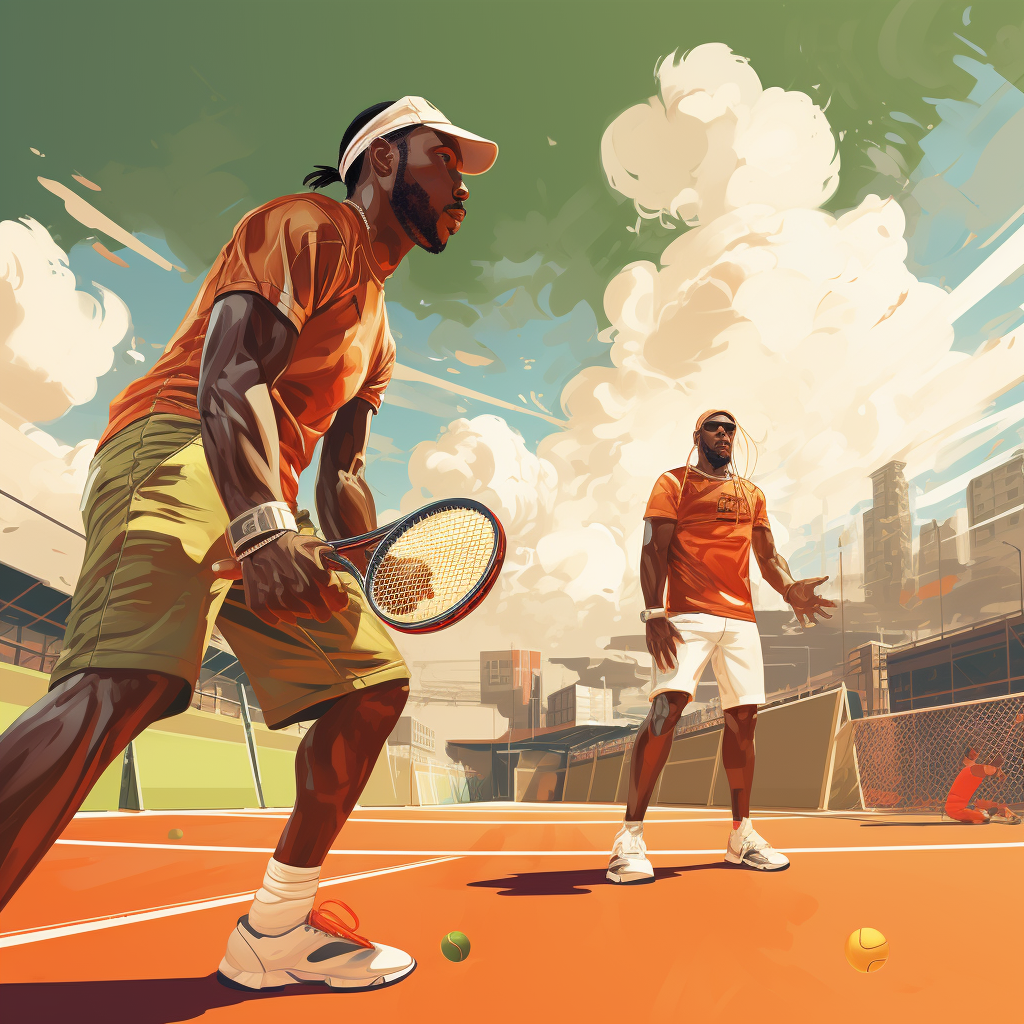 Illustration of a man with boxing gloves playing tennis