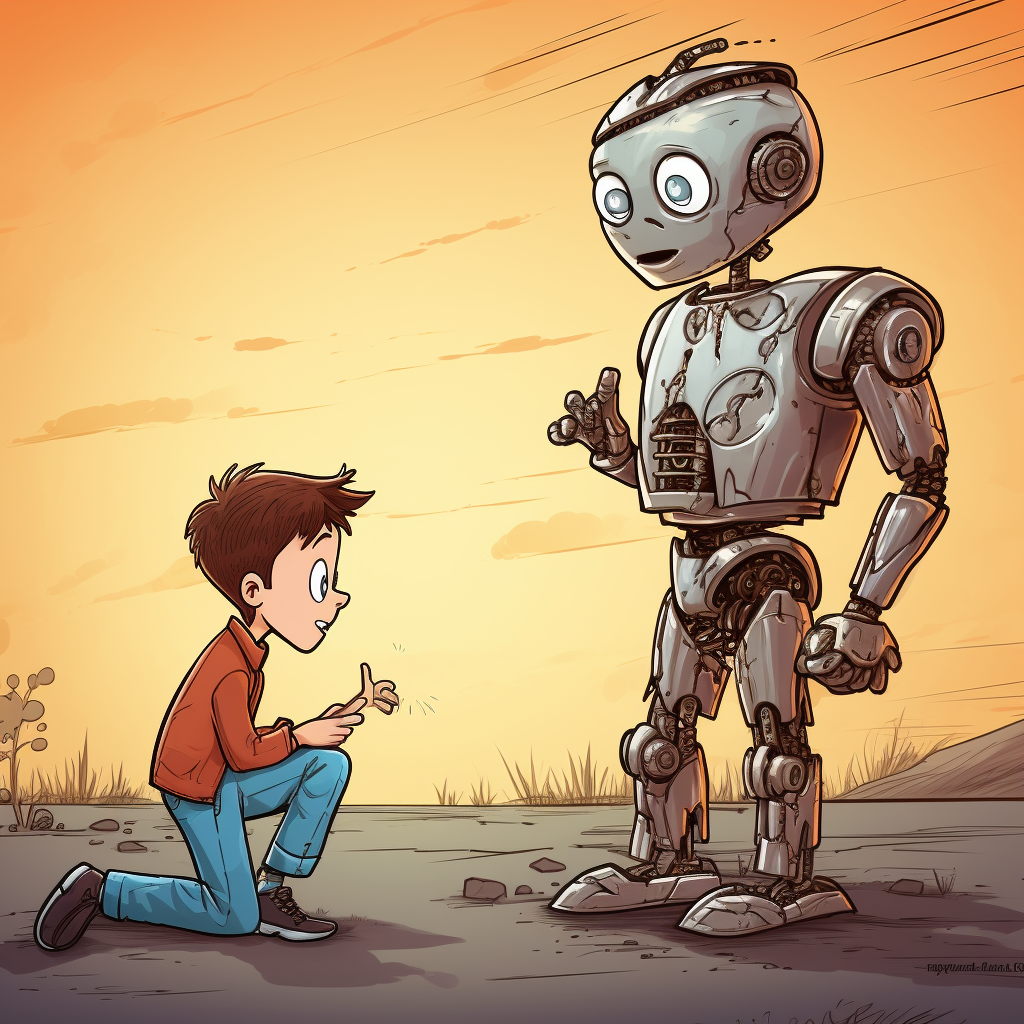 Man bullying a robot illustration