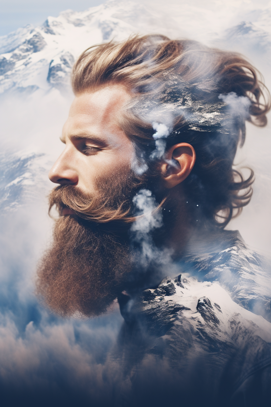 Man with Man-Bun and Long Beard in Earth Background