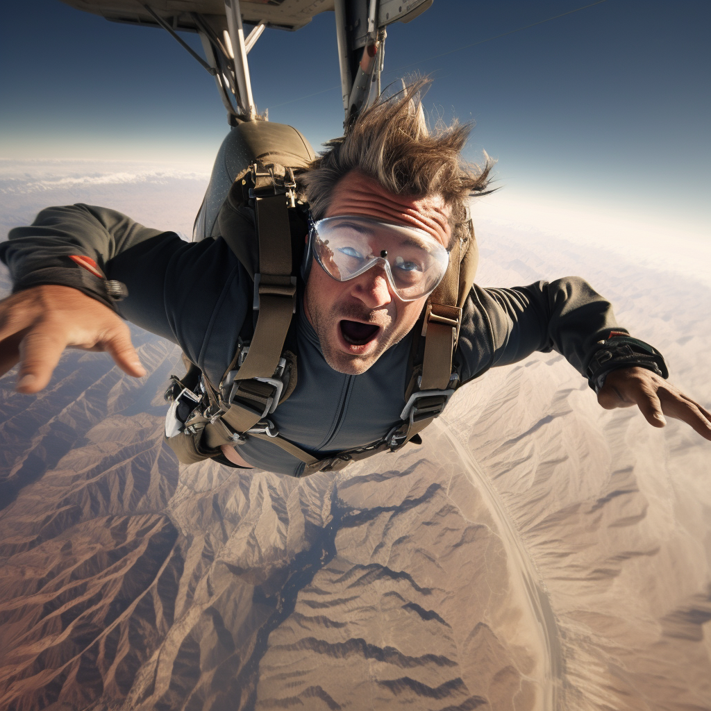 Brave man bungee jumping from airplane