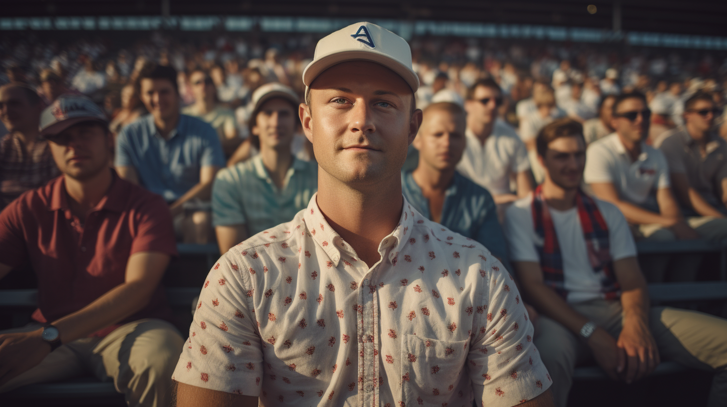 Man in Stylish Button Down Shirt at Baseball Game