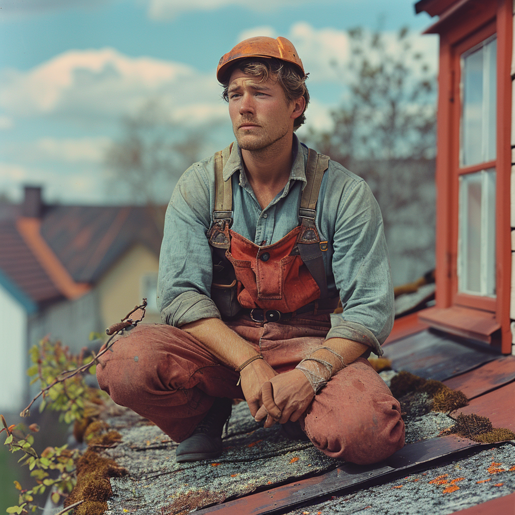 Swedish carpenter on a roof