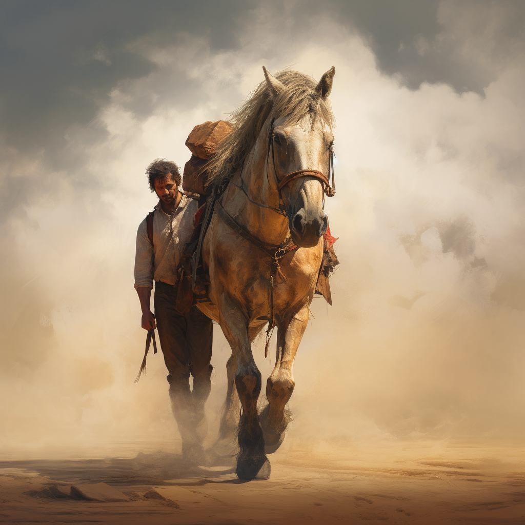 Man carrying a horse