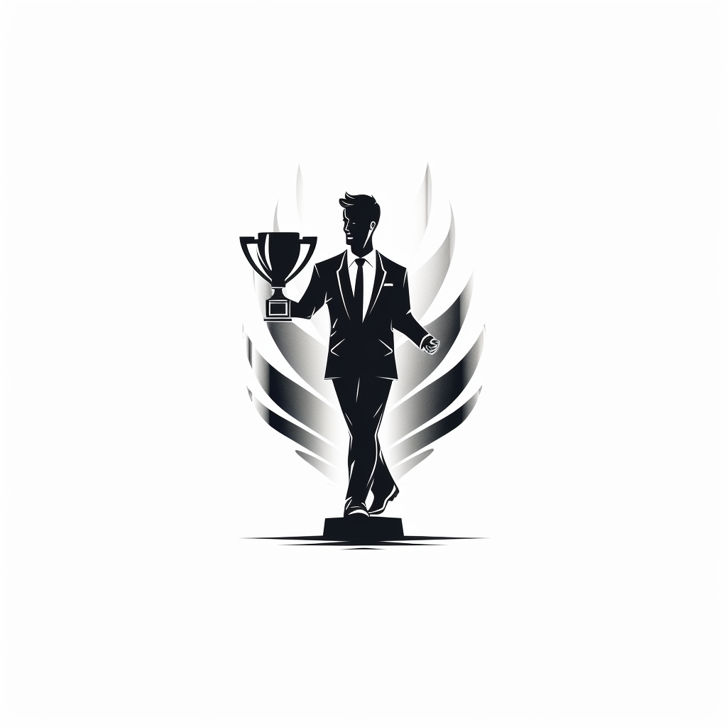 Logo design of a man carrying a trophy