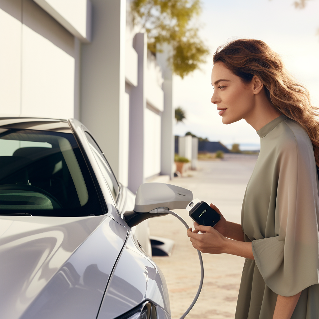 Man charging Hyundai Ioniq Electric Car at Charging Station