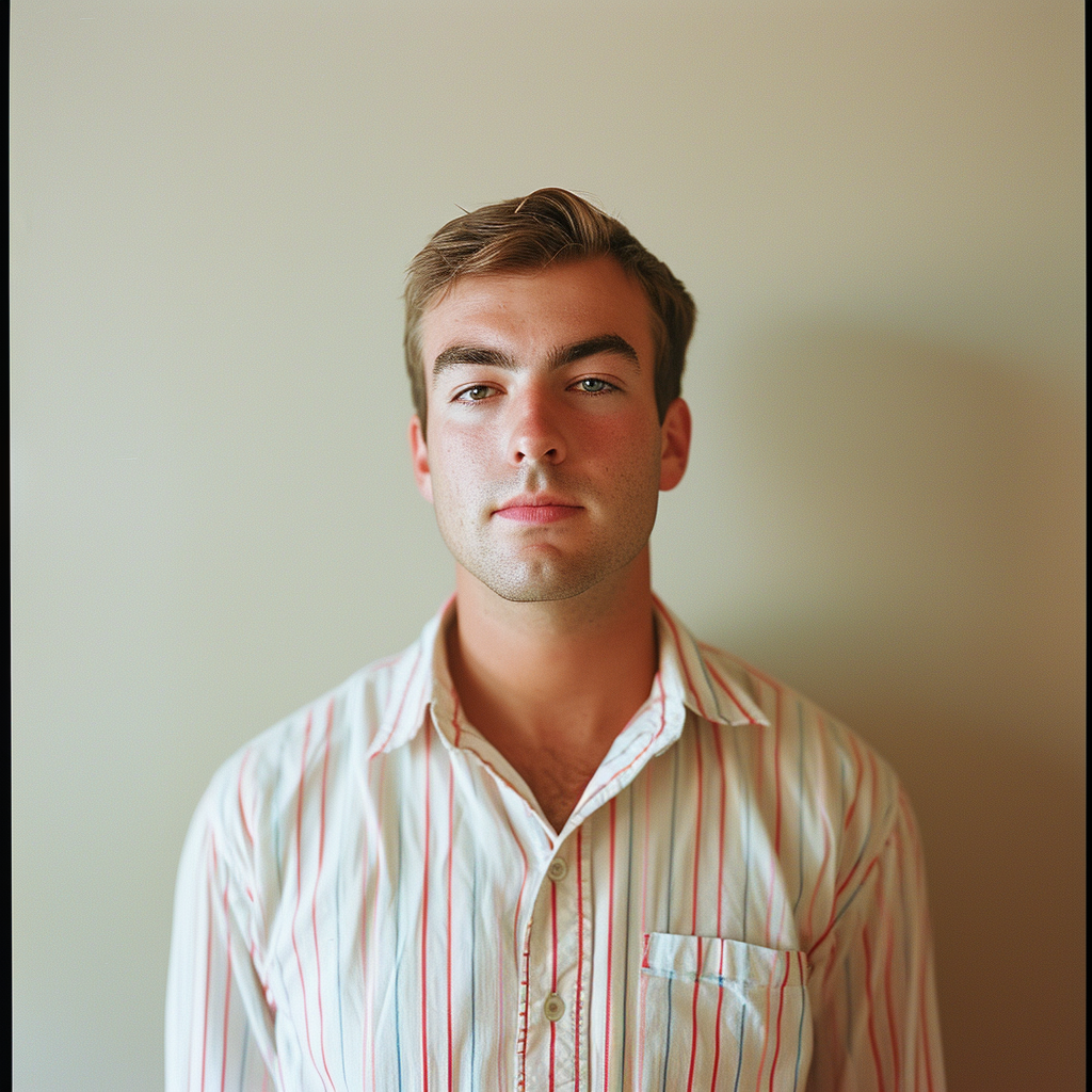 Man in Classic White Shirt Striped Red Blue