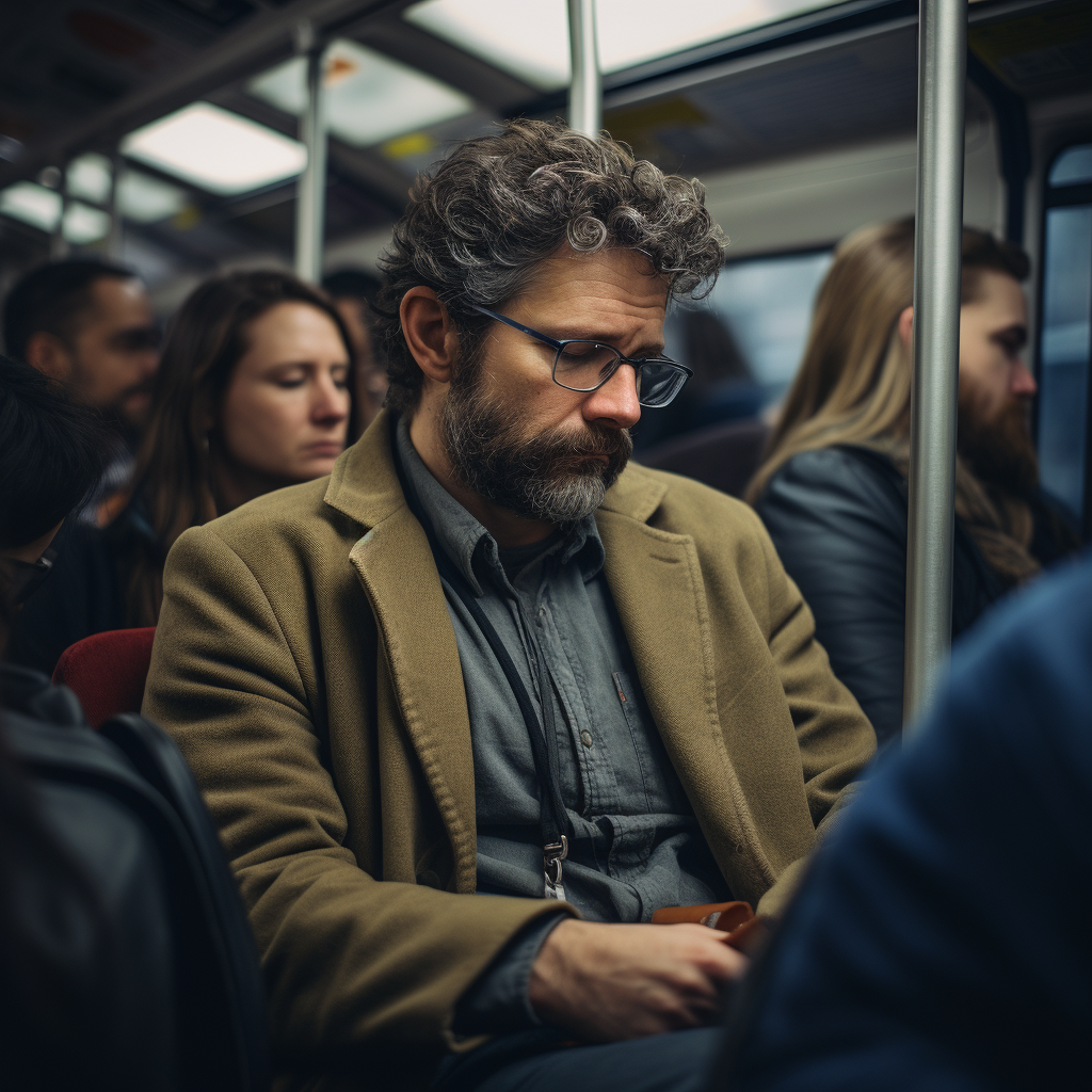 Man commuting in London underground