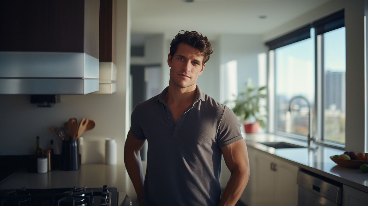 Man with Dark Hair in Kitchen