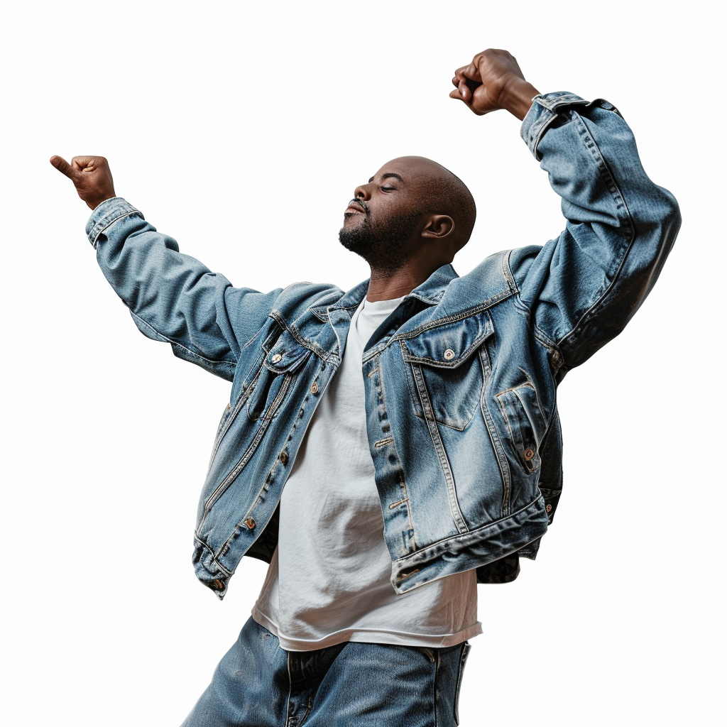 Man dancing in denim jacket