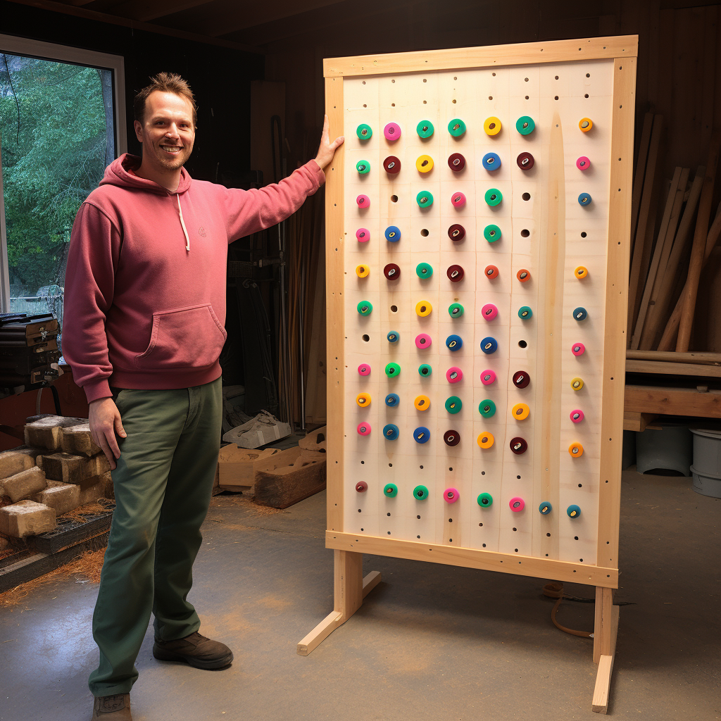 Man Standing with DIY Plinko Board