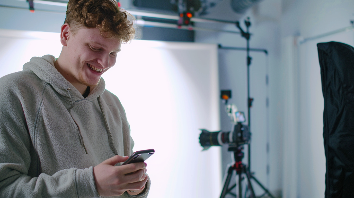 Man scrolling phone documentary interview